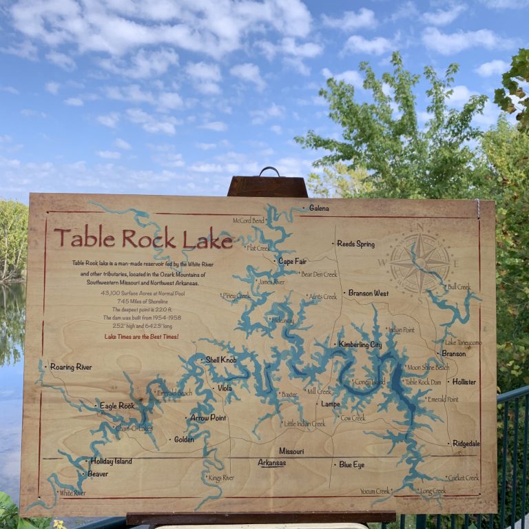 WOOD TABLE ROCK LAKE VINT RED MAP 24 X 36 The Crystal Fish Gifts   IMG 1246 768x768 