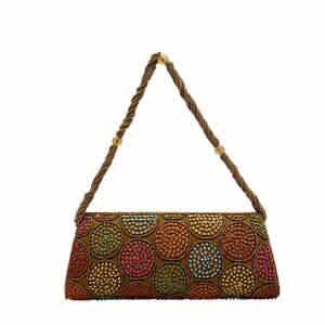 HANDBAG GOLD WITH ORANGE BLUE YELLOW PINK