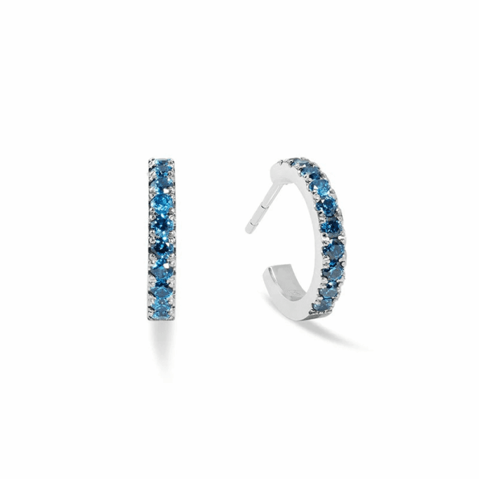 SM HOOP EARRINGS BLUE CRYSTALS SILVER