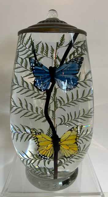 BRANDY BLUE AND MONARCH BUTTERFLY OIL LAMP