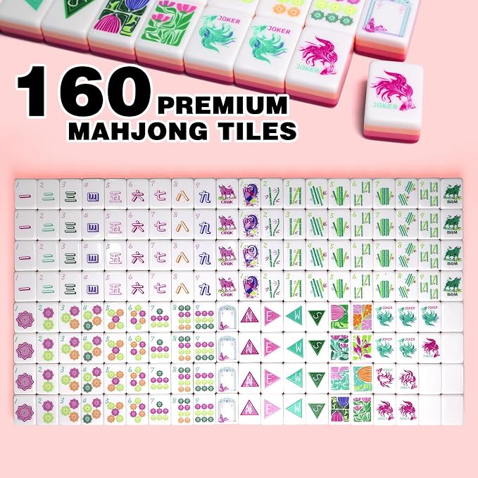 MAHJONG STARTER SET W/ TILES, RACKS, MAT, CARRY BAG ROSE RED - Image 2